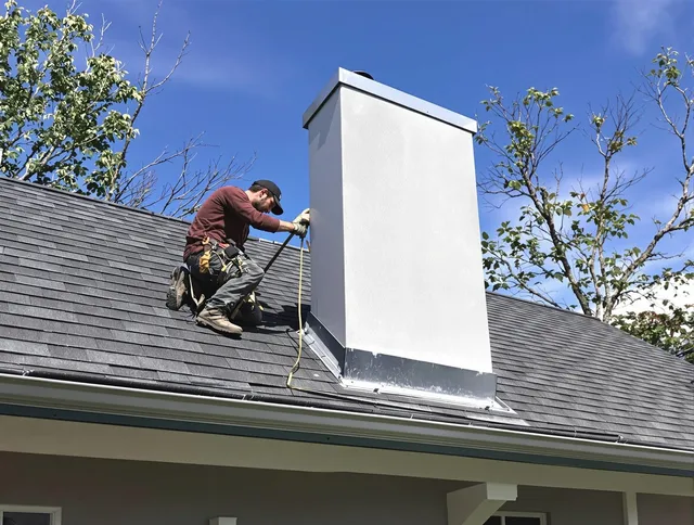 Temple City Chimney Sweep team member finishing chimney construction in Temple City, CA