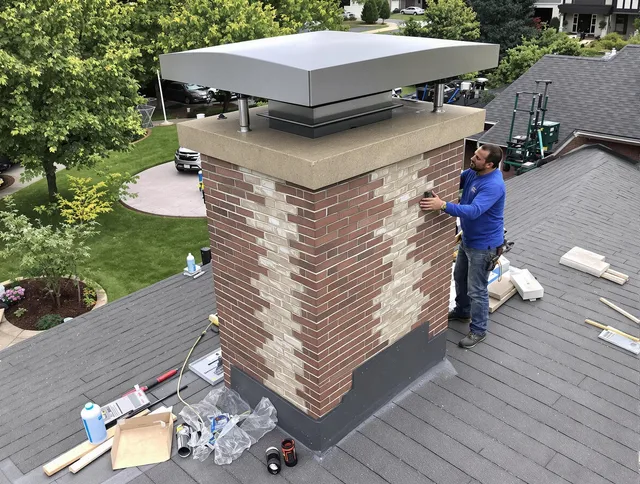 Temple City Chimney Sweep team working on a custom chimney remodel in Temple City, CA