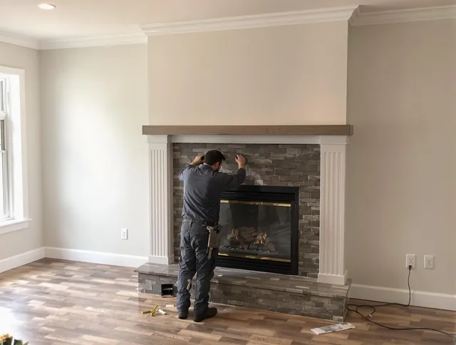 Temple City Chimney Sweep finishing a custom fireplace install in Temple City, CA